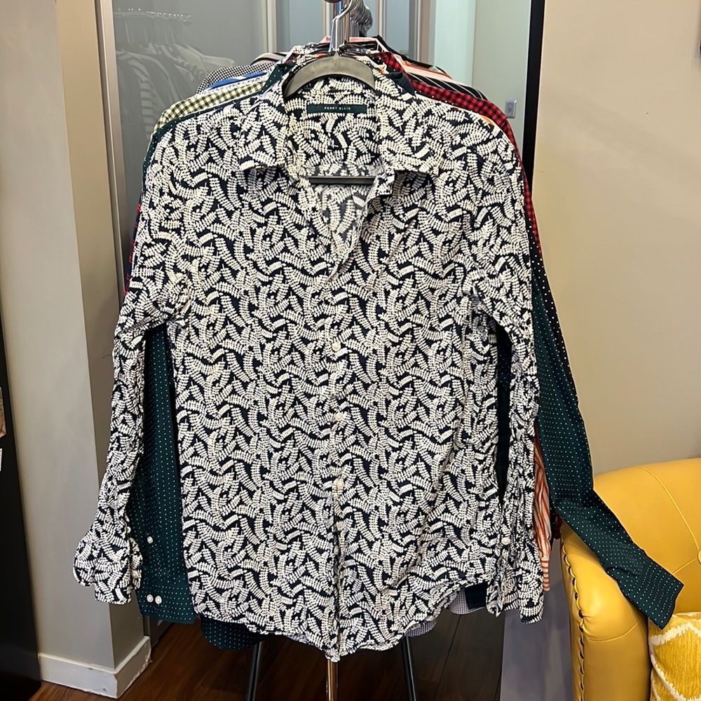 Men’s Small Perry Ellis Button Up Blue with white floral